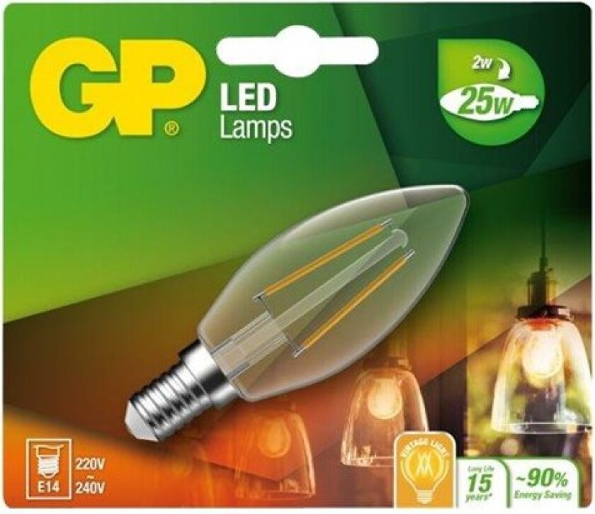 LED-lyspære Candle Filament 2W/827 (25W) Clear E14