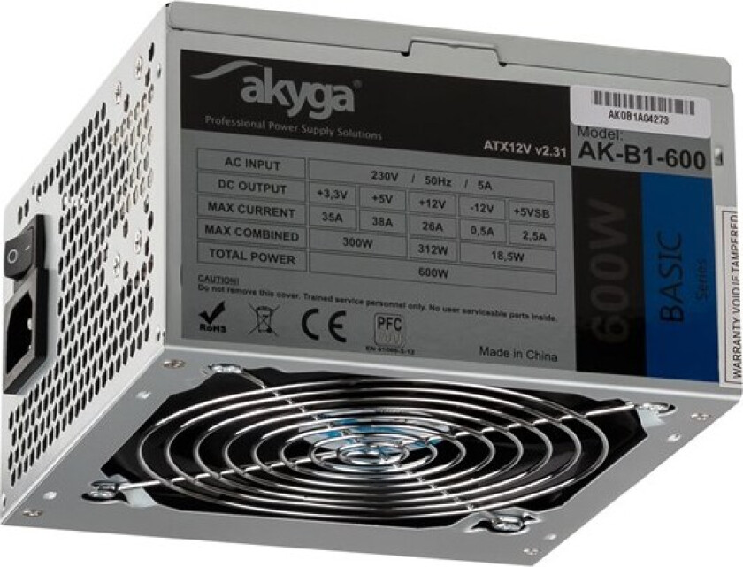 Basic Series Strømforsyning (PSU) - 600 Watt - 120 mm - 80 Plus