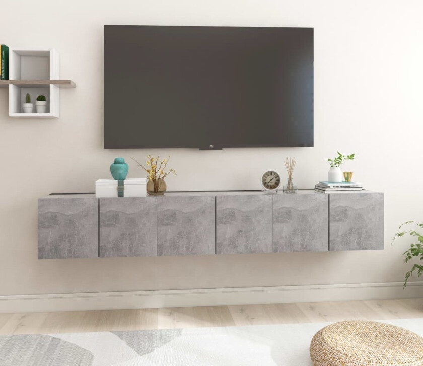 Hengende TV-benker 3 stk betonggrå 60x30x30 cm