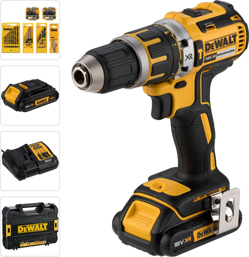 18V XR Brushless Hammer Drill Driver With Accessories - 2 x 1.5Ah