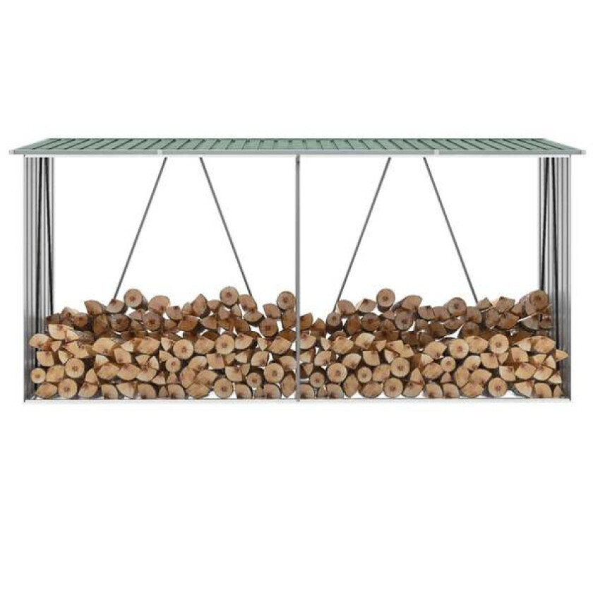 Vedskjul galvanisert stål 330x84x152 cm grønn