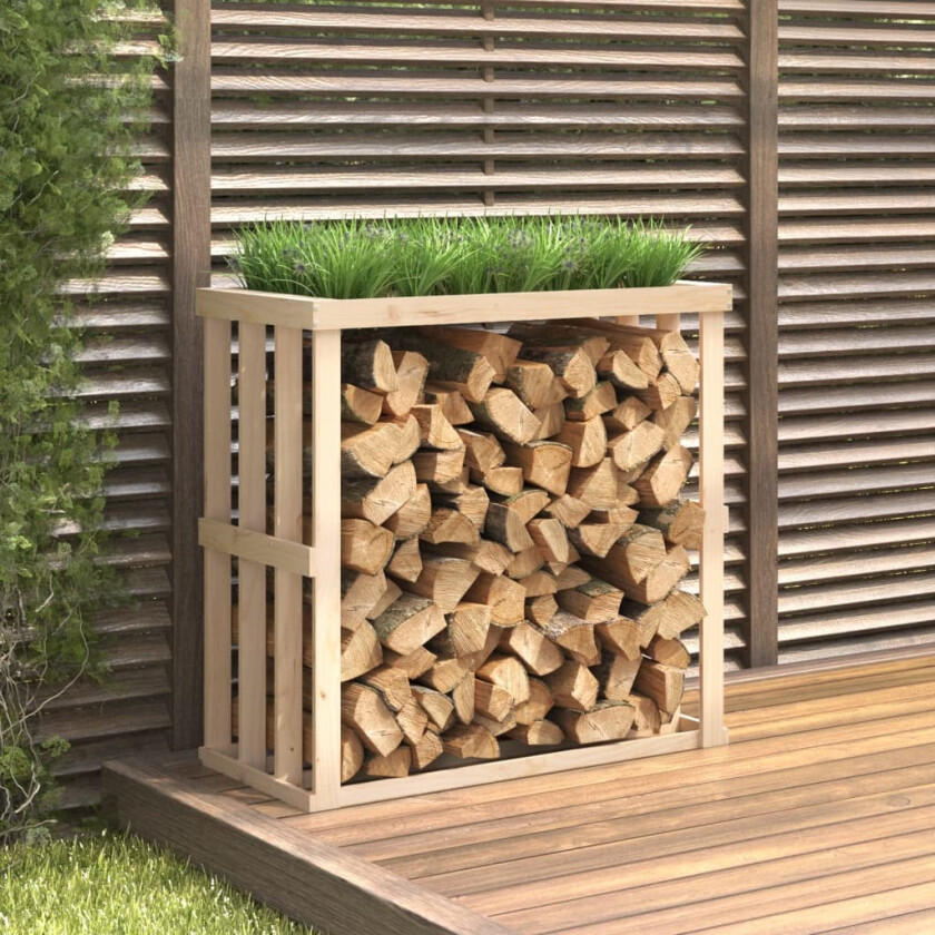 Utendørs vedstativ 108x52x106 cm heltre furu