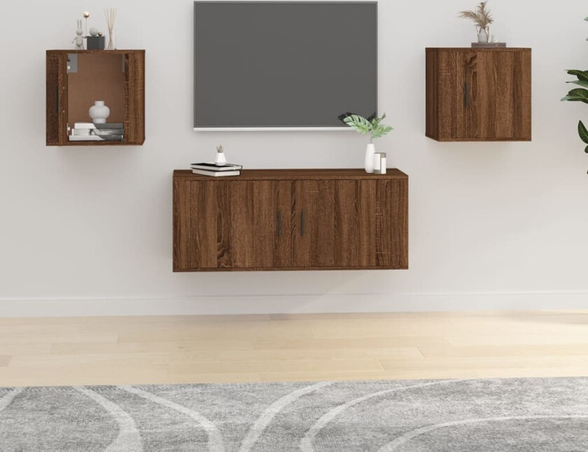 Vegghengte TV-benker 2 stk brun eik 40x34,5x40 cm