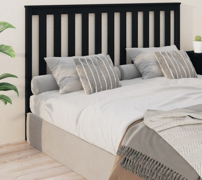 Sengegavl svart 166x6x101 cm heltre furu