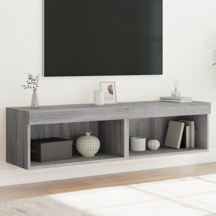 TV-benker med LED-lys 2 stk grå sonoma 60x30x30 cm
