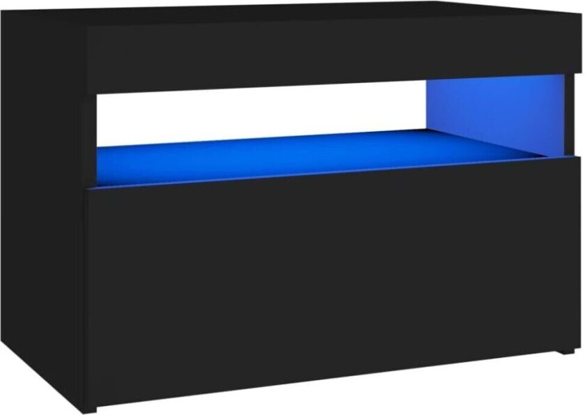 Bilde av Nattbord med LED-lys svart 60x35x40 cm konstruert tre