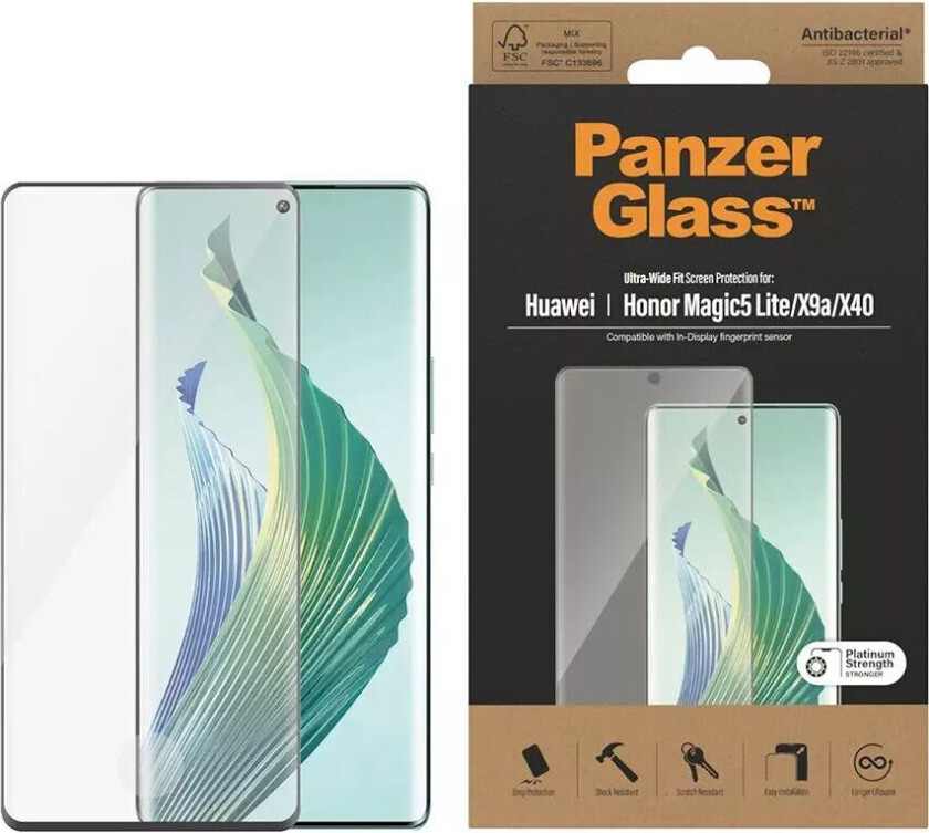 Honor Magic5 Lite Ultra Wide Fit Skjermbeskyttelsesglass - Platinum Strength - Svart Kant