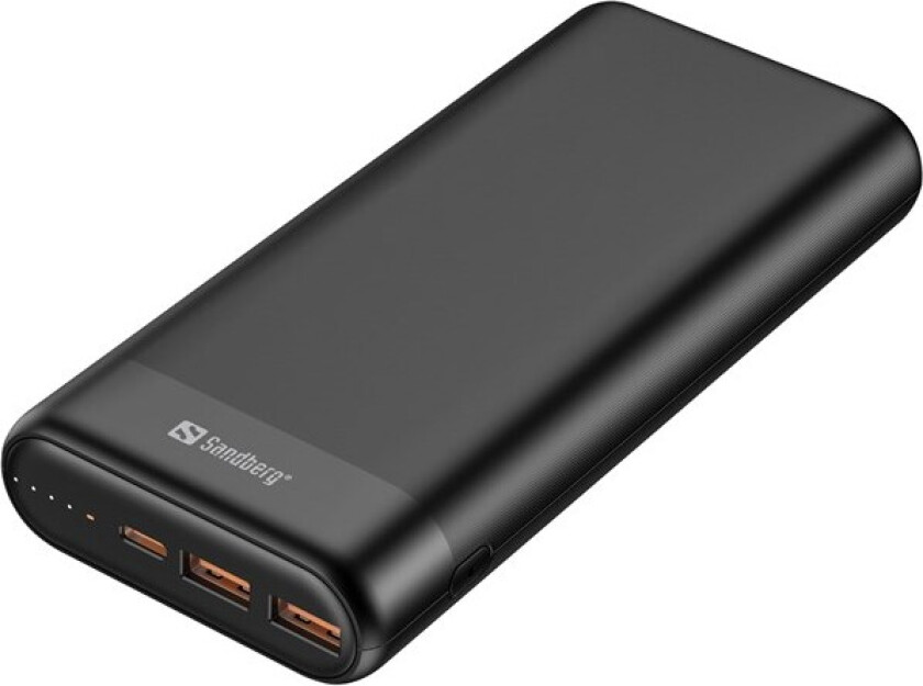 Powerbank 2 x USB-A QC 3.0 & USB-C 65W (PD) - 20.000 mAh - Svart