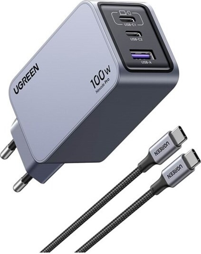 Nexode Pro 100w 3-Port Gan Vegglader Med 100w Usb-C Kabel