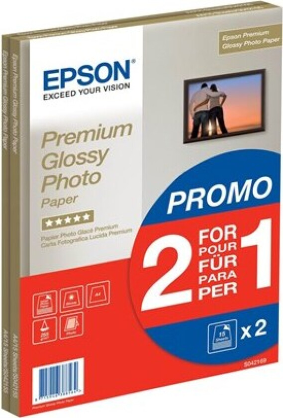 Papir Premium Glossy Photo 2 For 1 A4 2x15 Ark 255 G
