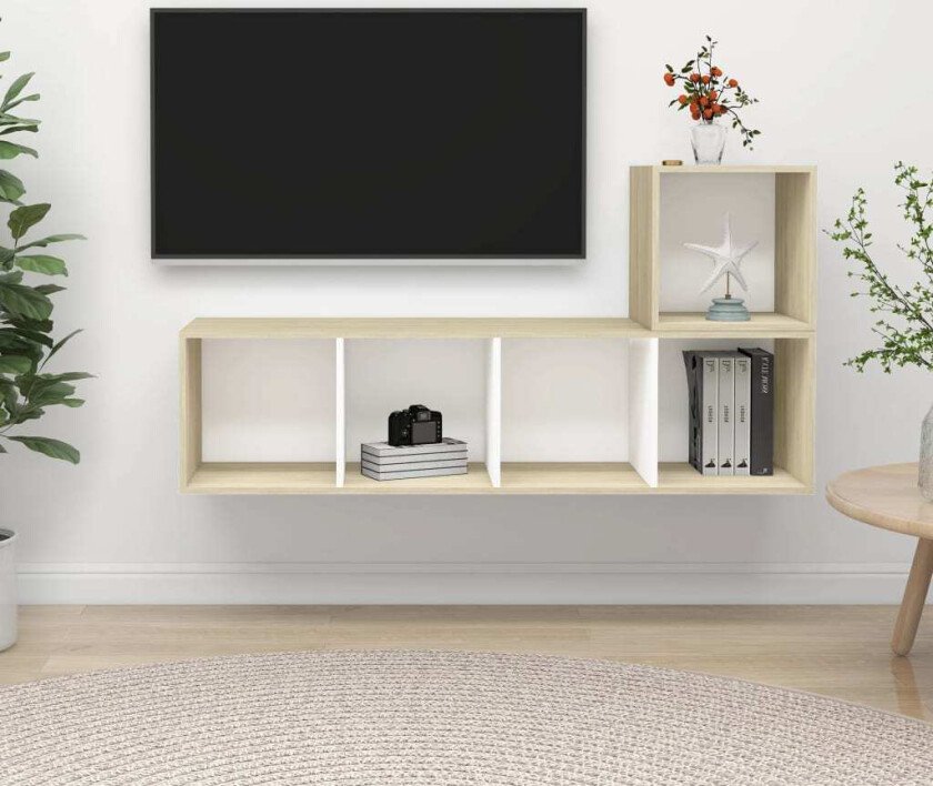TV-benksett 2 stk hvit og sonoma eik sponplate
