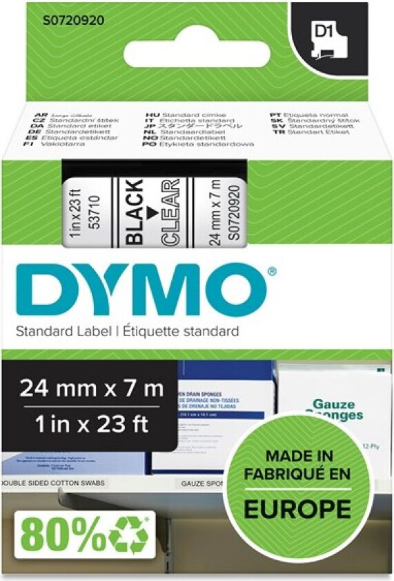 Dymo Tape D1 24mm Svart/gjennomsiktig