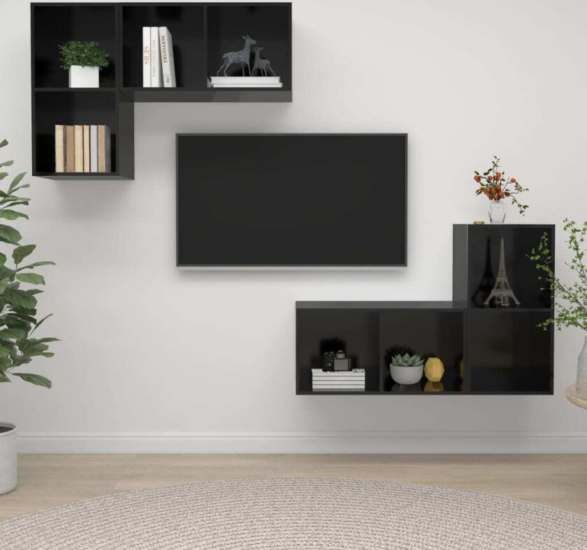 Vegghengte TV-benker 4 stk høyglans svart sponplate