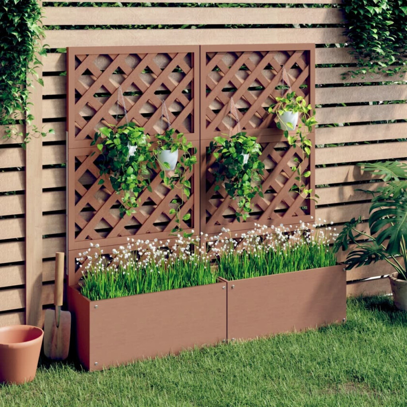 Blomsterkasser med espalier 2 stk brun 65x33x135 cm WPC