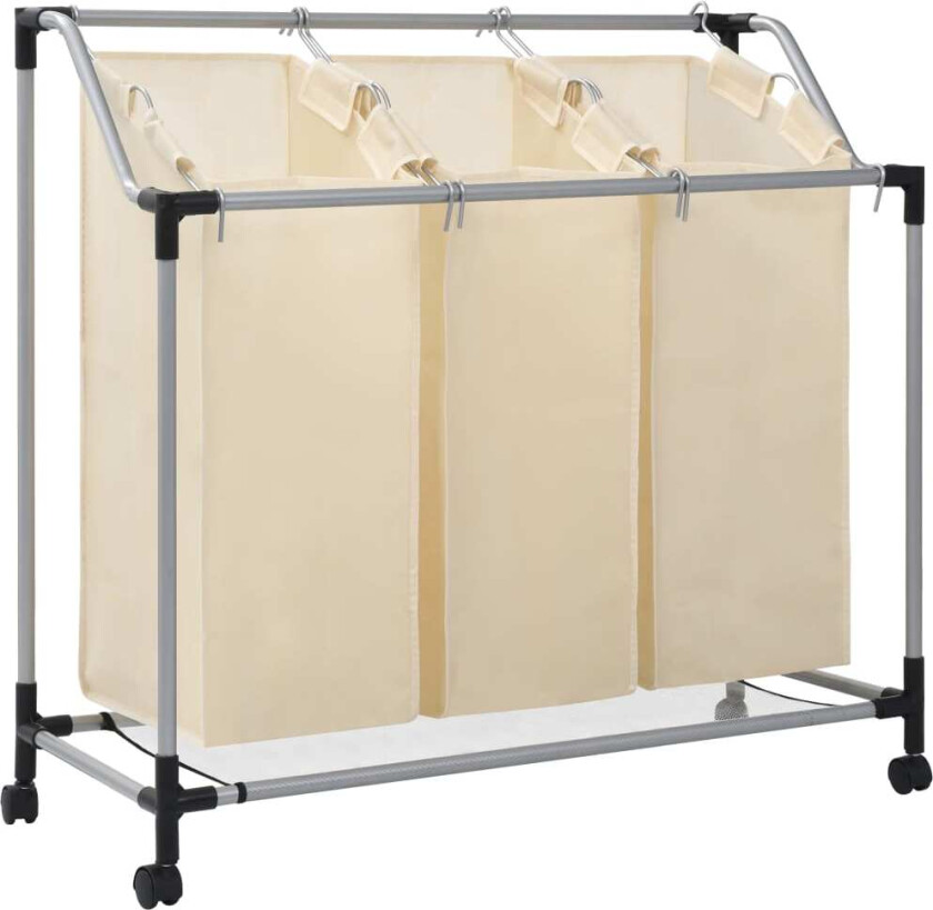 Skittentøyskurv med 3 poser - kremfarget