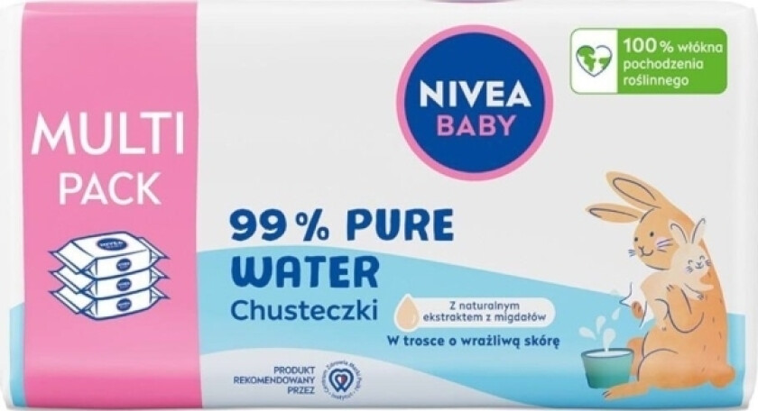 Nivea Biologisk Nedbrytbare Våtservietter Til Babyer 99 % Rent Vann 3X57 Stk