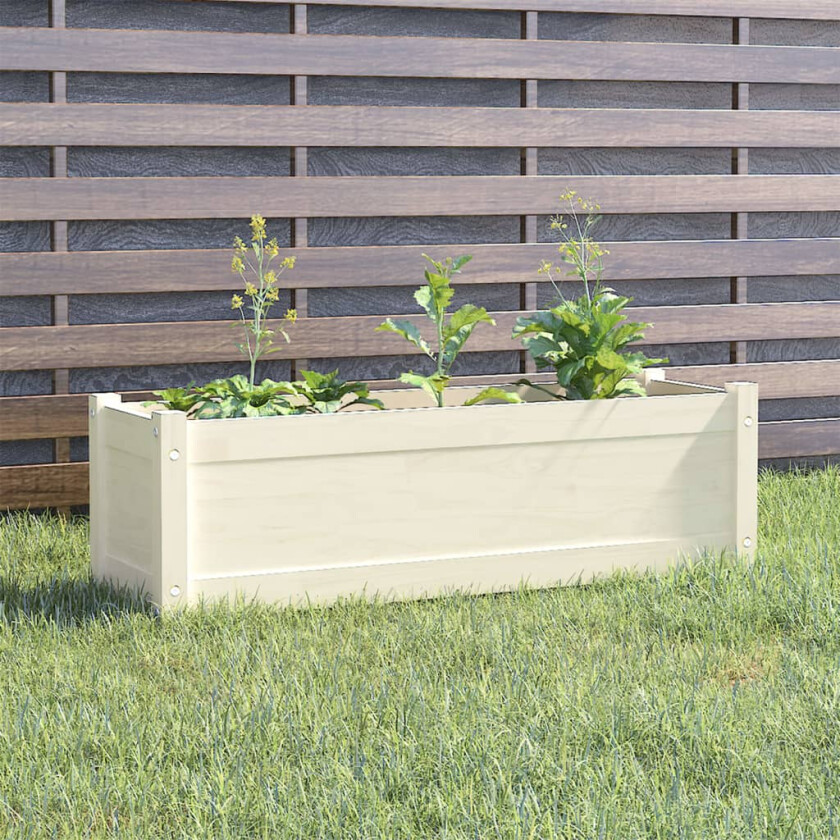 Blomsterkasse hvit 100x31x31 cm heltre furu