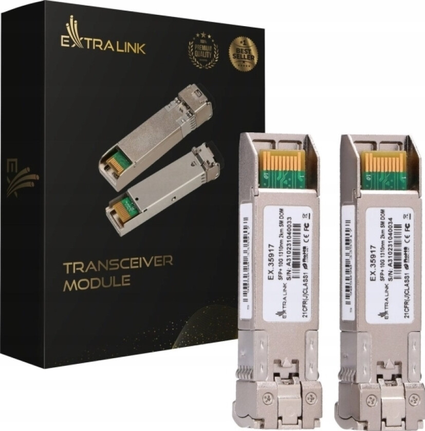 Splitter Extralink Sfp+ 10G 2 Pakke | Sfp+-Modul | 10 Gbps, Lc/Upc, 1310 Nm, 2 Km, Enkeltmodus, Dom