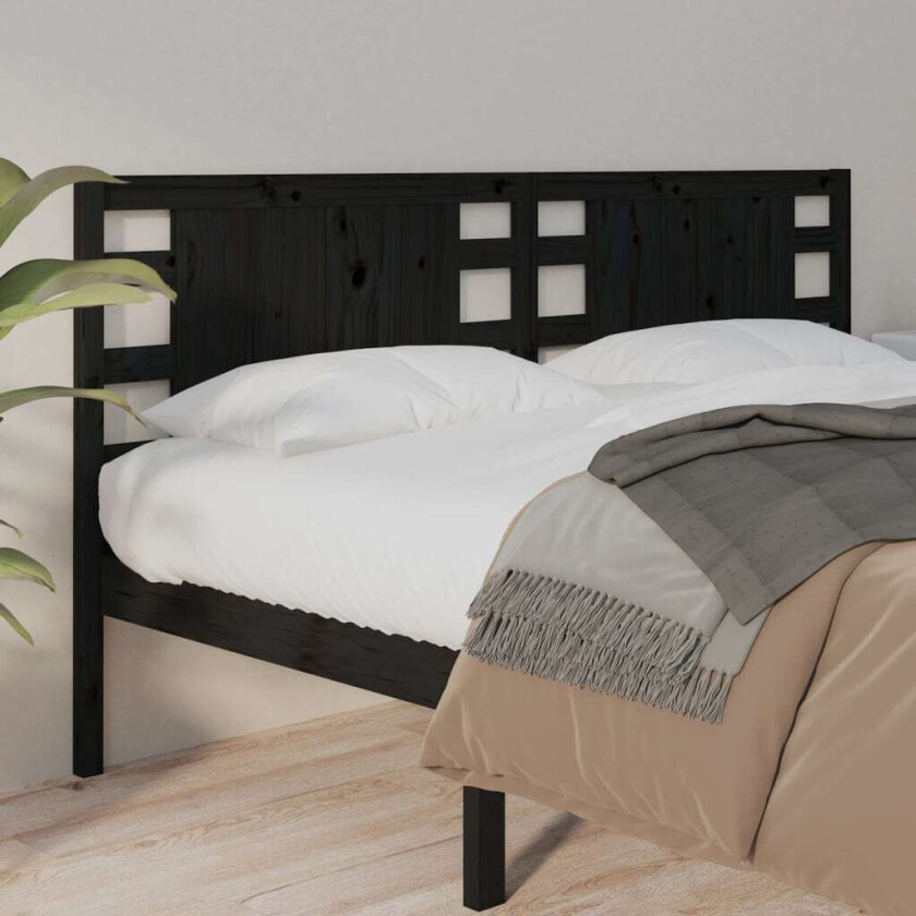 Sengegavl svart 146x4x100 cm heltre furu