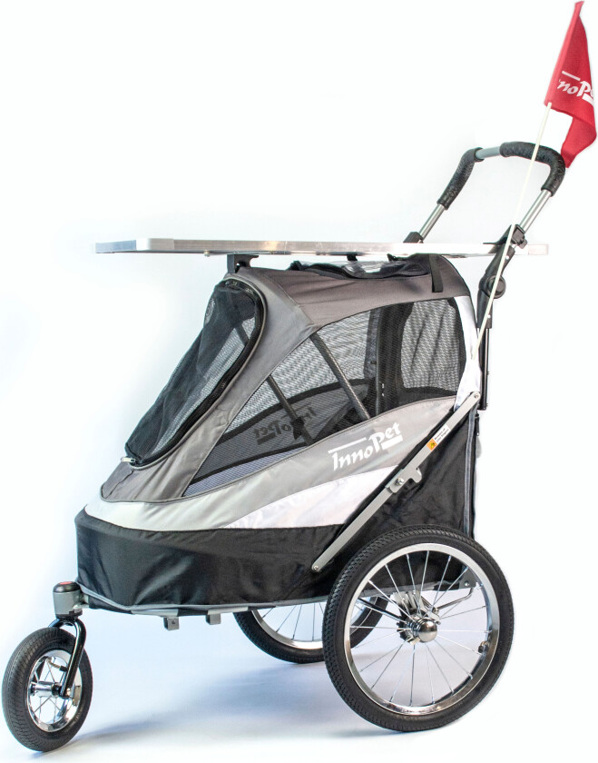 ® Sporty DeLuxe hundevogn/sykkelvogn - svart/sølv + stellebord