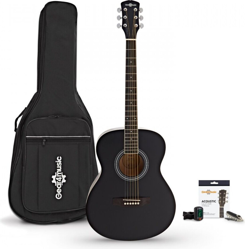 Student Left Handed Acoustic Guitar & Accessory Pack by Gear4music Black