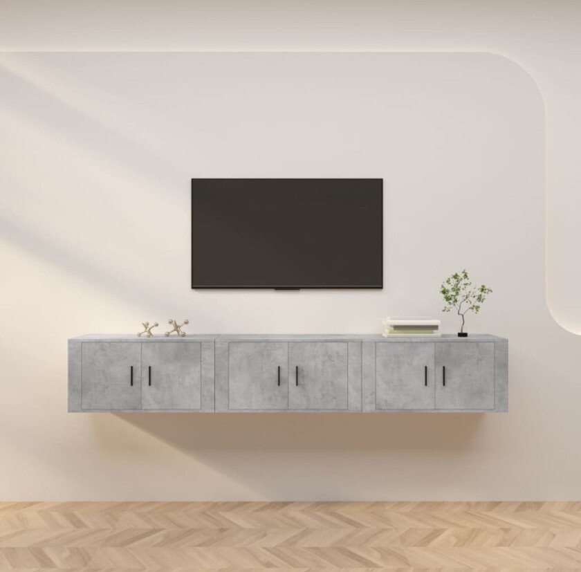Vegghengte TV-benker 3 stk betonggrå 80x34,5x40 cm