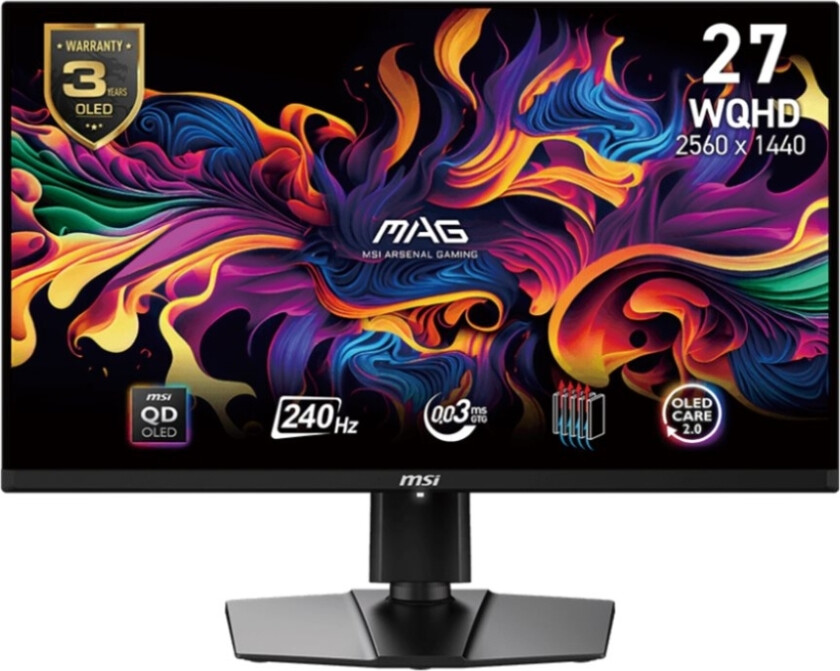 Msi Mag 271Qpxde Qd-Oled E2 - Oled-Skjerm - Gaming - 27" (26.5" Synlig) - 2560 X 1440 Wqhd @ 240 Hz - 1000 Cd/M² - 1500000:1 - Displayhdr 400 True Bl