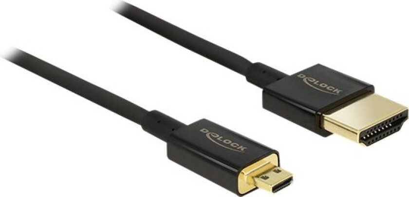 Bilde av Delock Slim Premium - Hdmi-Kabel Med Ethernet - 19 Pin Micro Hdmi Type D Hann Til Hdmi Hann - 4.5 M - Trippel Beskyttelse - Svart - 4K-Støtte