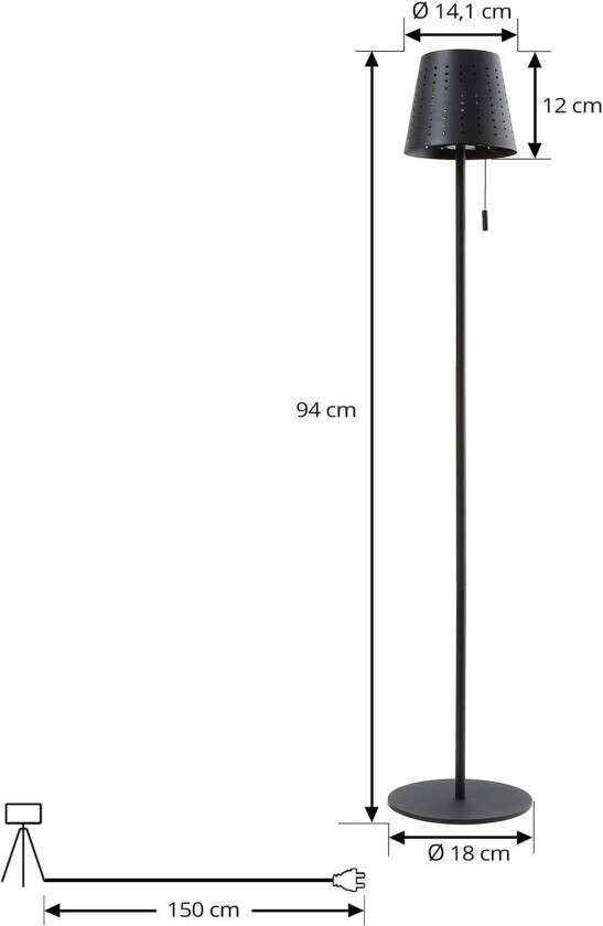 LED-solcellelampe Hilario, svart, jern, oppladbart batteri
