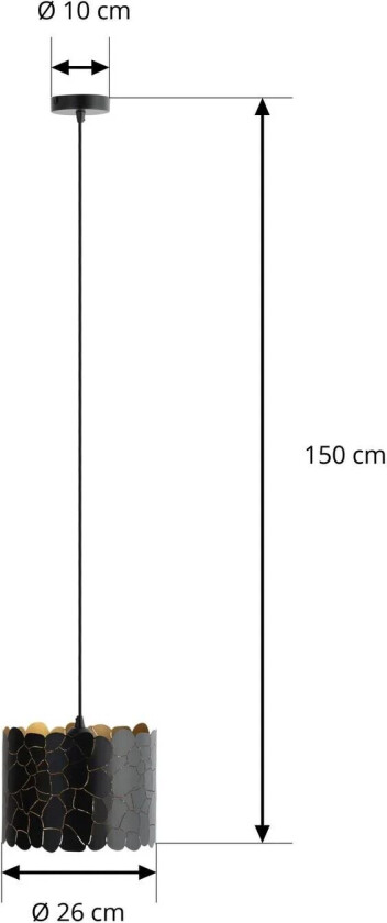 pendellampe Aralena, svart/gull, metall, Ø 26 cm
