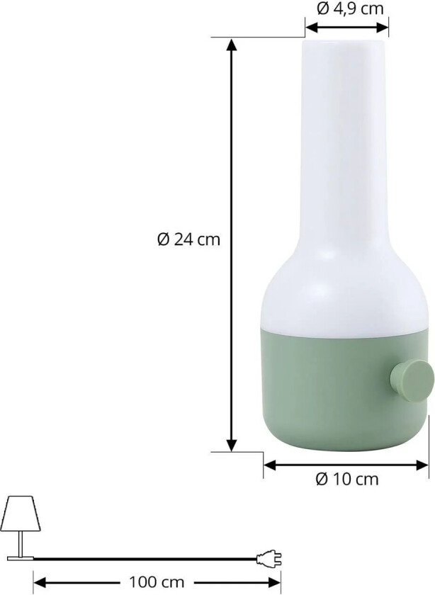 LED oppladbar utendørs bordlampe Isaline, grønn, dimbar