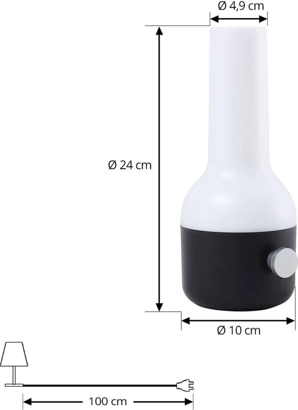 LED oppladbar utendørs bordlampe Isaline, svart, dimbar