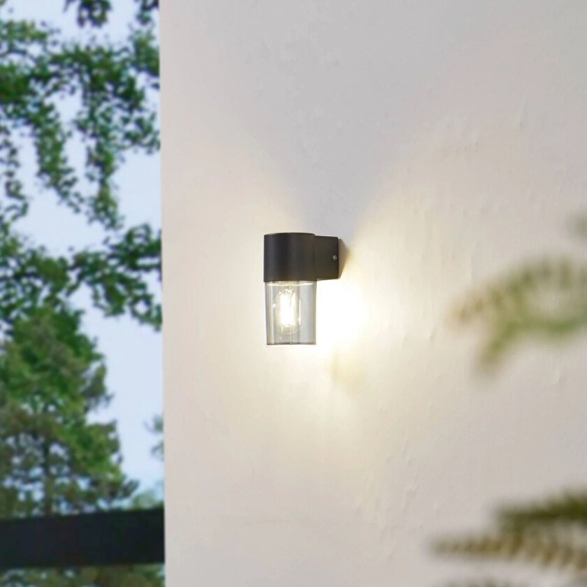 utendørs vegglampe Heulo, Ø 8 cm, røykgrå, aluminium