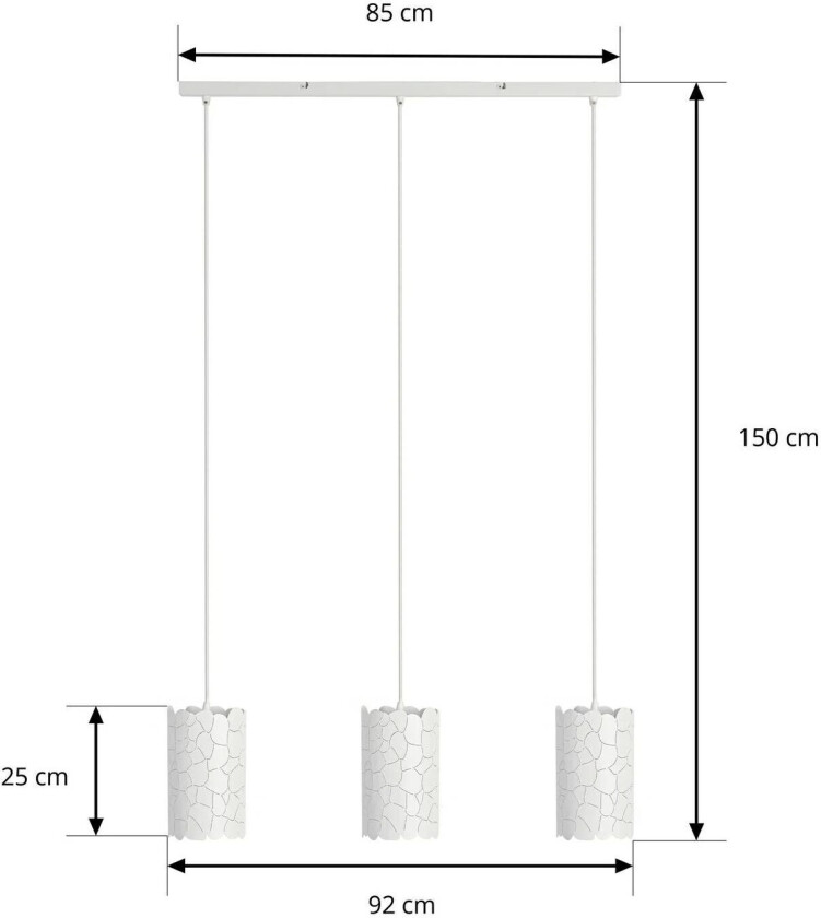 pendellampe Aralena, hvit, 3-lys, metall
