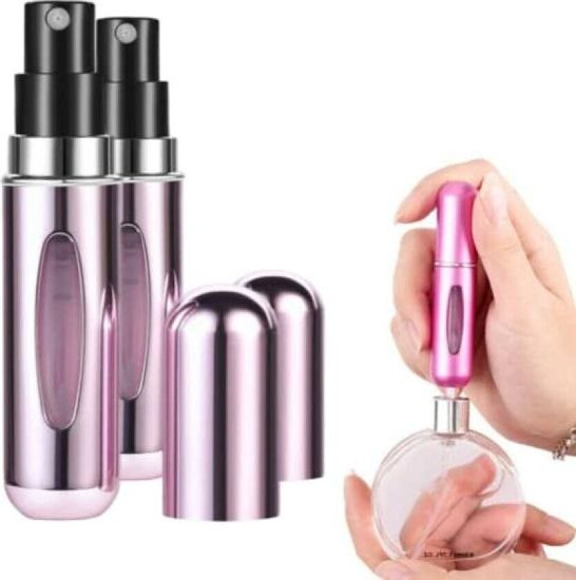 Bilde av 2 -pakke mini påfyllings parfymeflaske - påfylte reisebeholdere 5 ml rosa