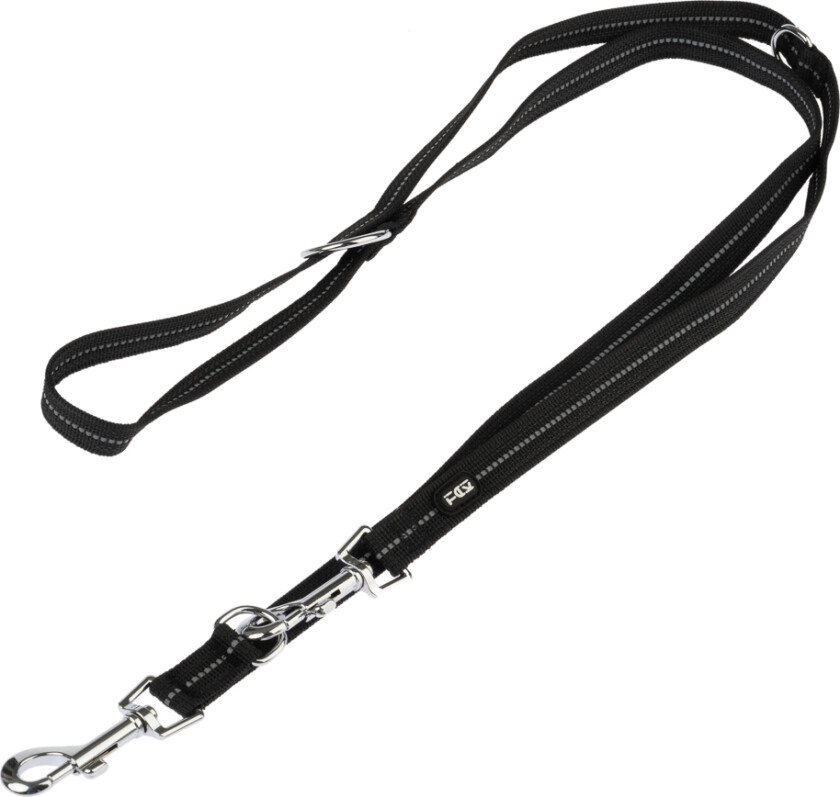 hundebånd Reflective Rubber, svart - 200 cm lang, 20 mm bred