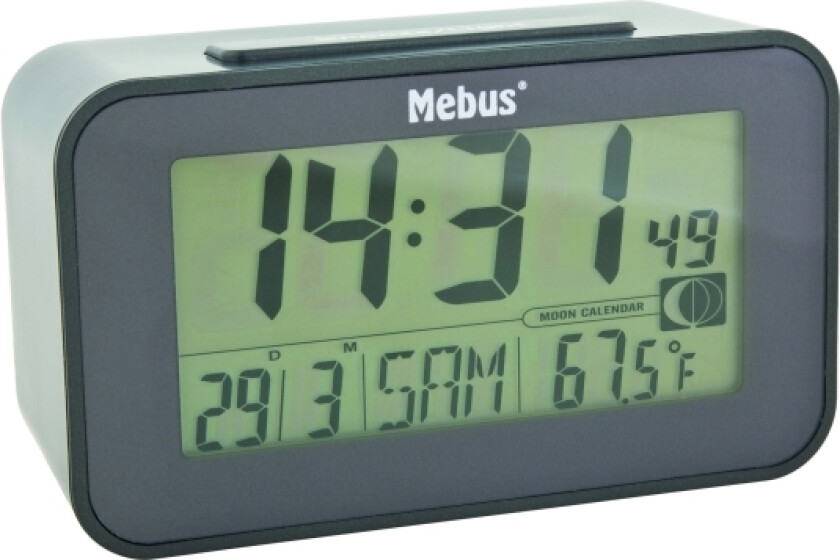 Mebus 51460, Digital Vekkerklokke, Antrasitt, F,°C, Lcd, 2 Linjer, 120 Mm