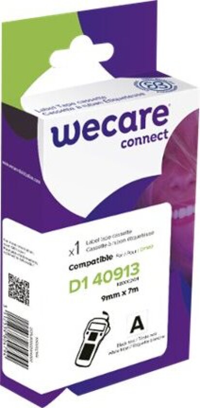 Wecare Connect - Hvit Bakgrunn Med Svarte Bokstaver - Rull (0,9 Cm X 7 M) 1 Rull(Er) Tapepatron - For Dymo Labelmanager 150, 200, 300, 350, 400, 450,