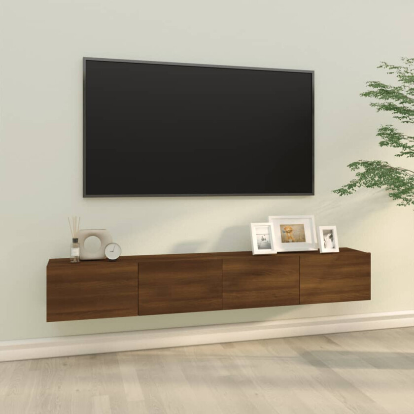 Vegghengte TV-benker 2 stk brun eik 100x30x30 cm konstruert tre
