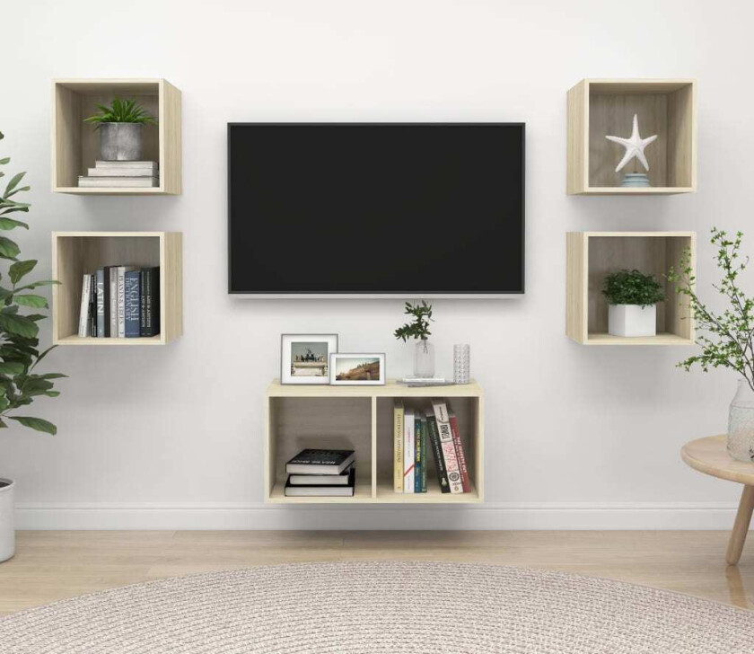 TV-benksett 5 stk sonoma eik sponplate