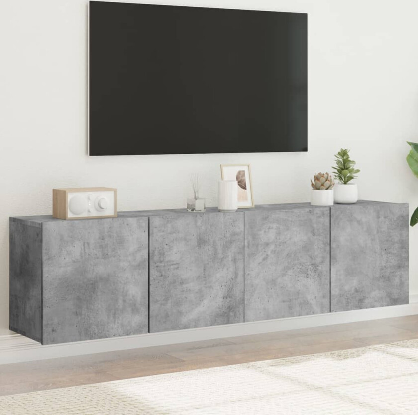 Veggmonterte TV-benker 2 stk betonggrå 80x30x41 cm