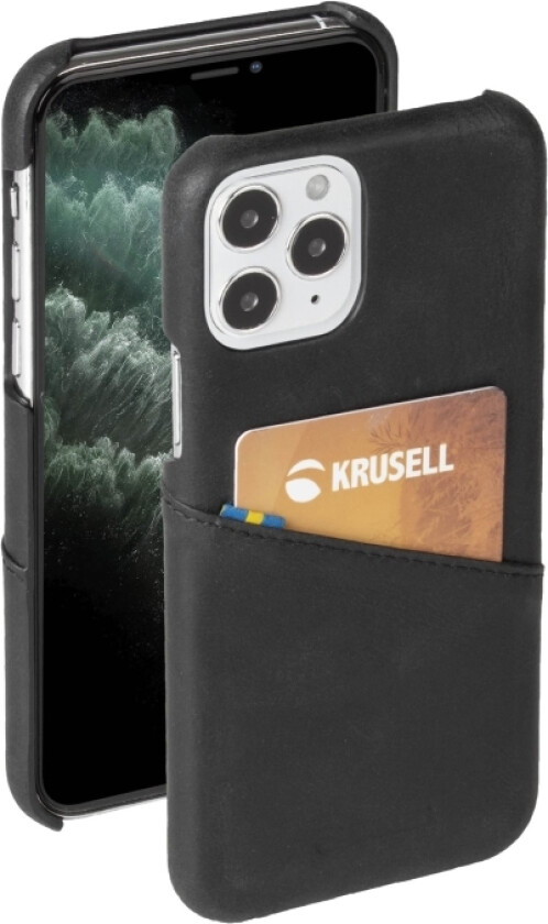 Krusell Cardcover - Baksidedeksel For Mobiltelefon - Håndlaget Lær - Årgangssvart - For Apple Iphone 12 Mini