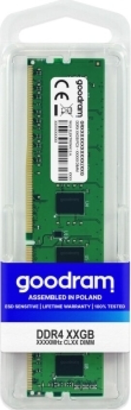 Goodram - Ddr4 - Modul - 8 Gb - Dimm 288-Pin - 2400 Mhz / Pc4-19200 - Cl17 - 1.2 V - Ikke-Bufret - Ikke-Ecc