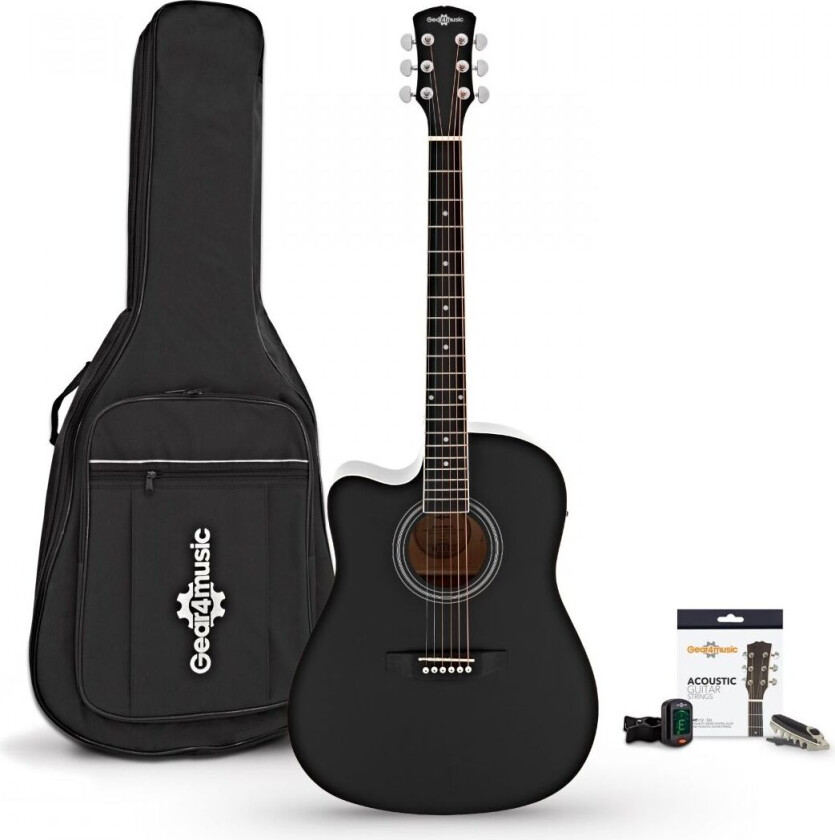 Bilde av Dreadnought Left Handed Cutaway Electro Acoustic Guitar & Accessory Pack by Gear4music Black