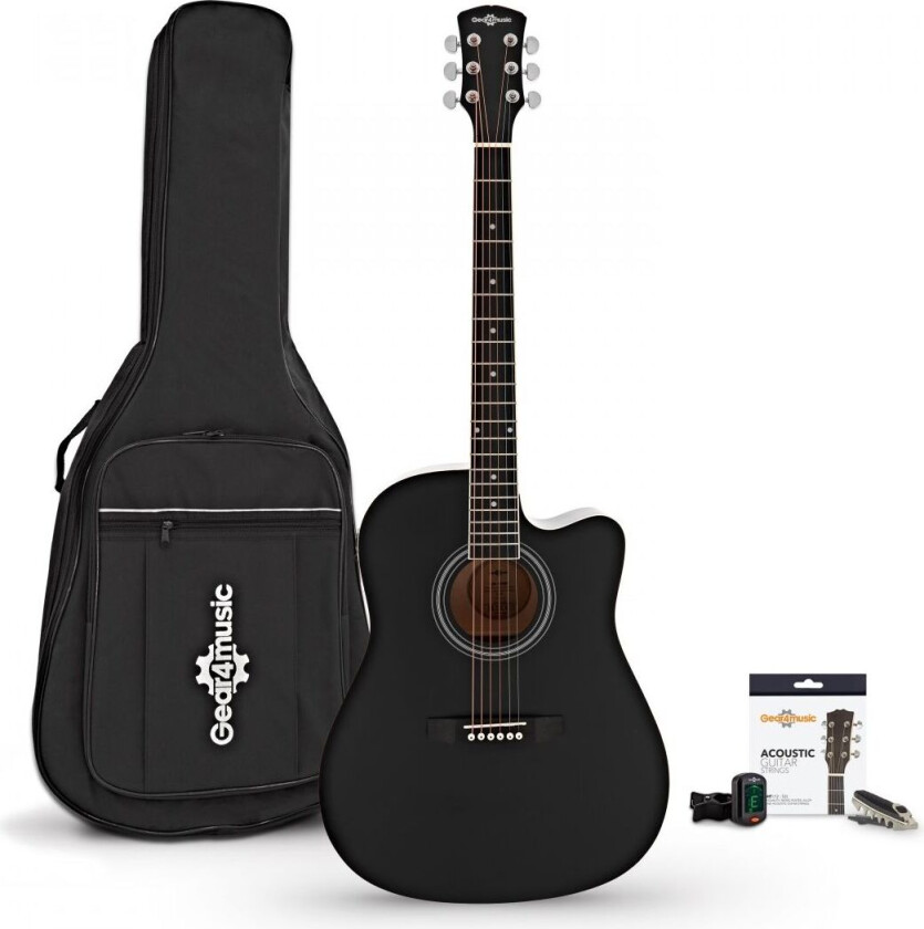 Dreadnought Cutaway Electro Acoustic Guitar & Accessory Pack by Gear4music Black