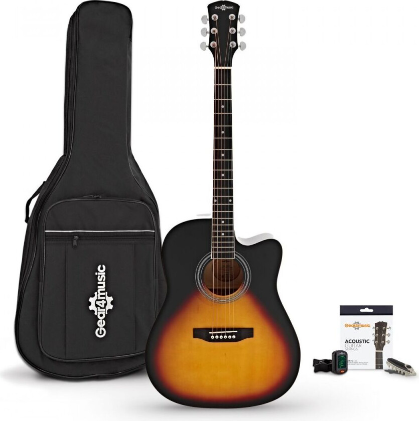 Dreadnought Cutaway Electro Acoustic Guitar & Accessory Pack by Gear4music Sunburst