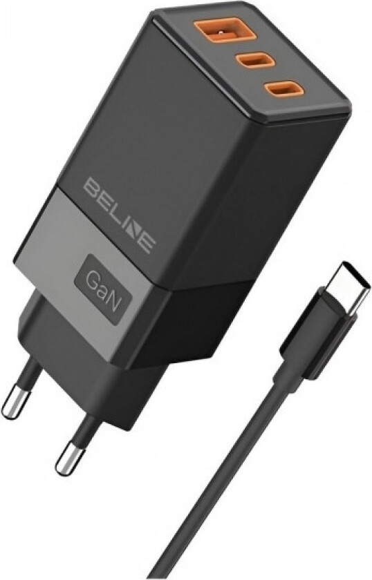 Beline-Lader 65W Gan Nettverkslader 2Xusb-C + Usb-A + Usb-C-Kabel Svart