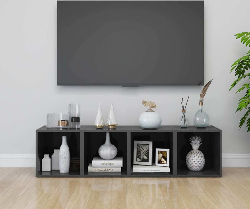TV-benker 4 stk høyglans grå 37x35x37 cm sponplate