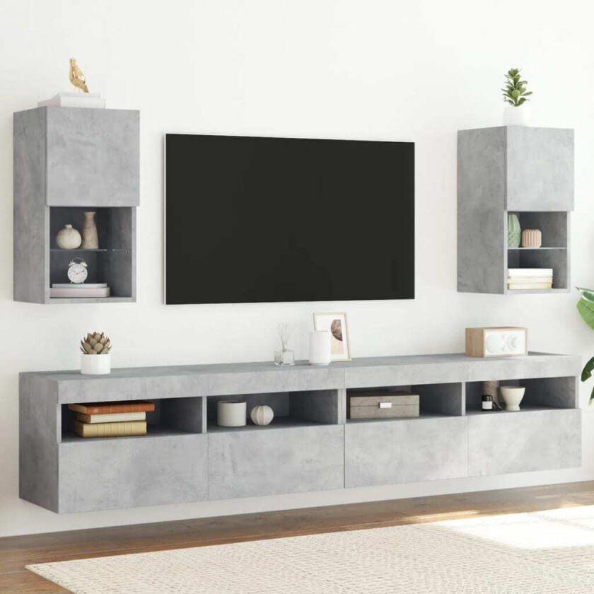 TV-benker med LED-lys 2 stk betonggrå 30,5x30x60 cm