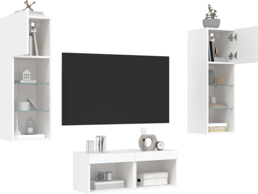 Vegghengte TV-benker med LED 4 stk hvit